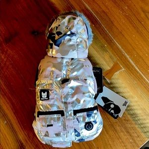 Silver Paw Dog puffer Sherpa coat pink camp